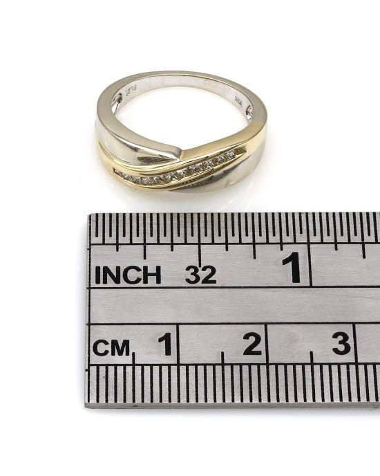 2 Tone Princess Diamond Bypass Ring