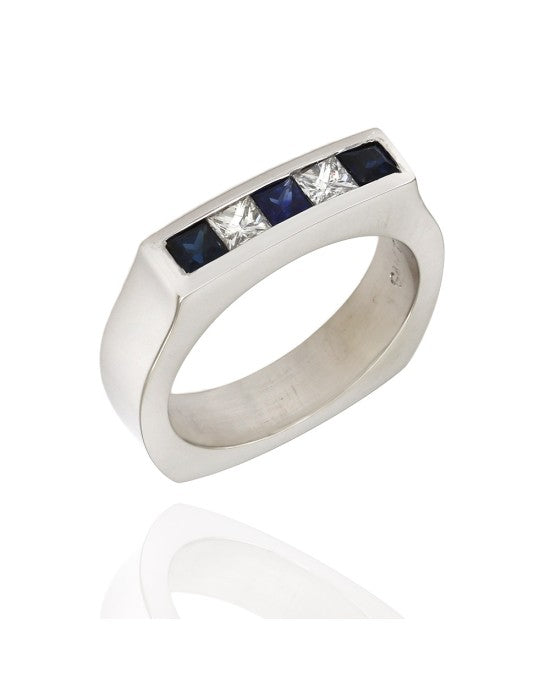 Alternating Princess Sapphire and Diamond Ring