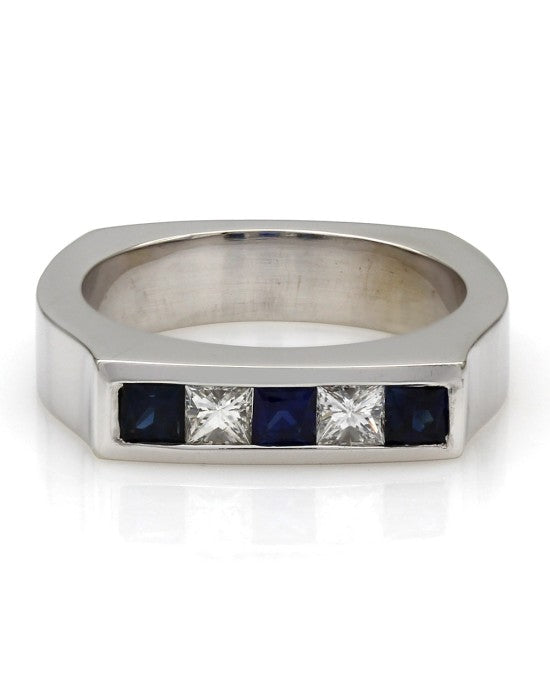 Alternating Princess Sapphire and Diamond Ring