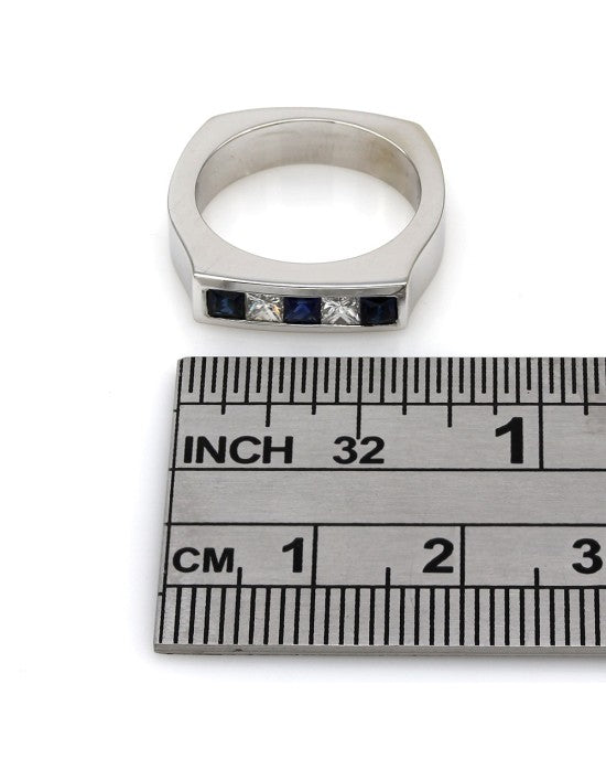 Alternating Princess Sapphire and Diamond Ring
