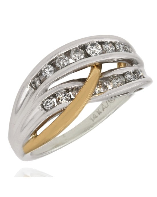 Diamond Bypass Ring in 2 Tone Gold