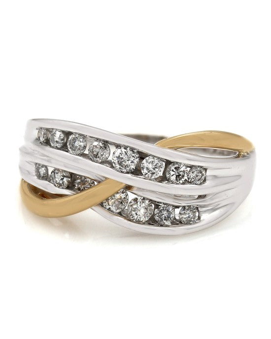 Diamond Bypass Ring in 2 Tone Gold