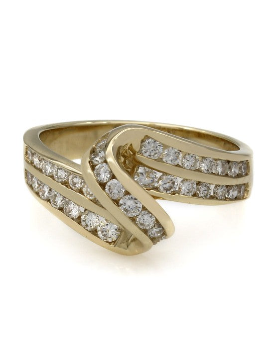 2 Row Diamond Ribbon Bypass Ring