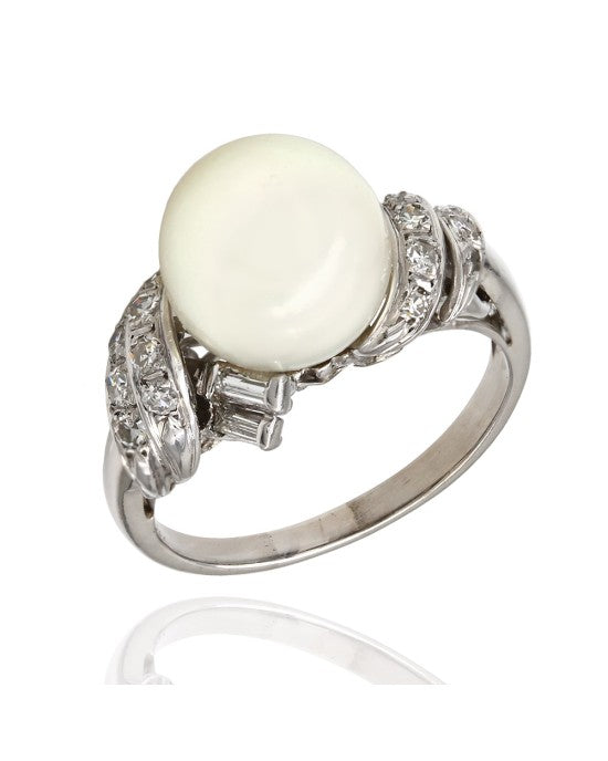 Pearl Solitaire Ring with Diamond Accents