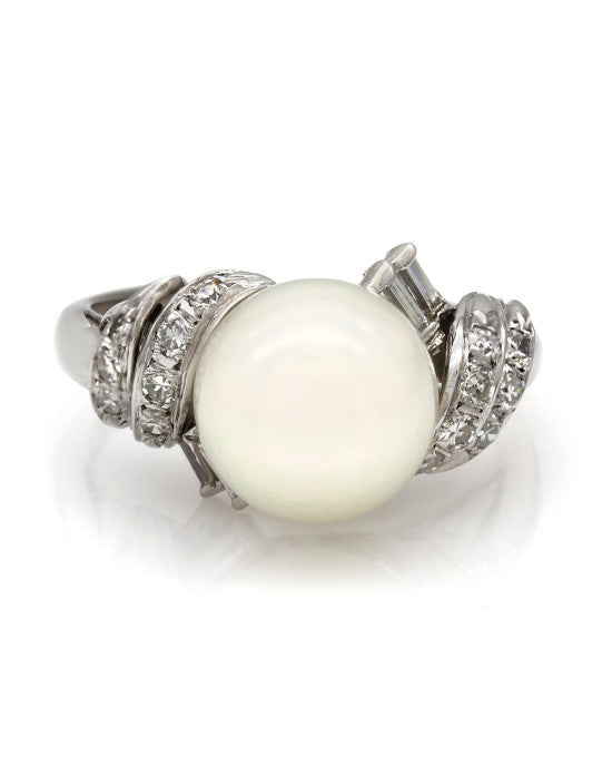 Pearl Solitaire Ring with Diamond Accents