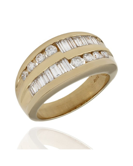 2 Row Round and Baguette Diamond Fashion Ring