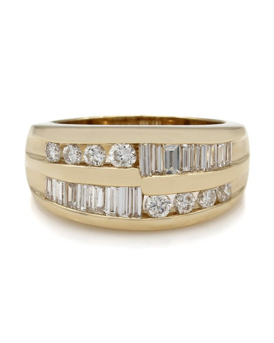 2 Row Round and Baguette Diamond Fashion Ring