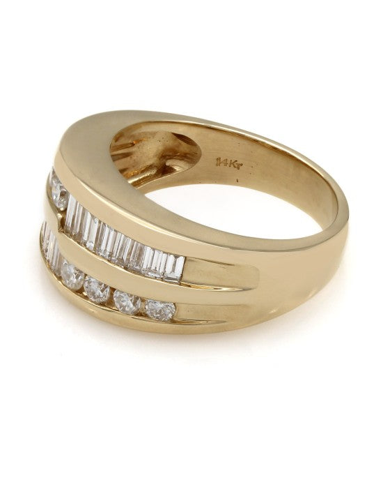 2 Row Round and Baguette Diamond Fashion Ring