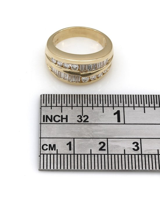 2 Row Round and Baguette Diamond Fashion Ring