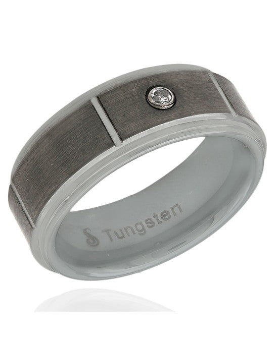 Gentleman's Tungsten Band with Diamond Solitaire