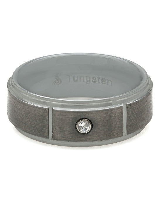 Gentleman's Tungsten Band with Diamond Solitaire