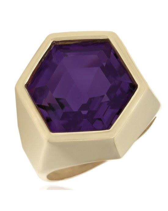Hexagon Amethyst Ring in Gold