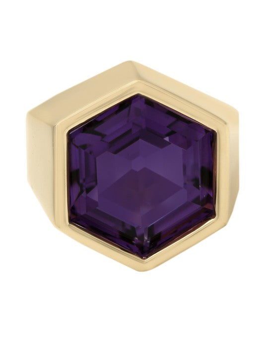 Hexagon Amethyst Ring in Gold