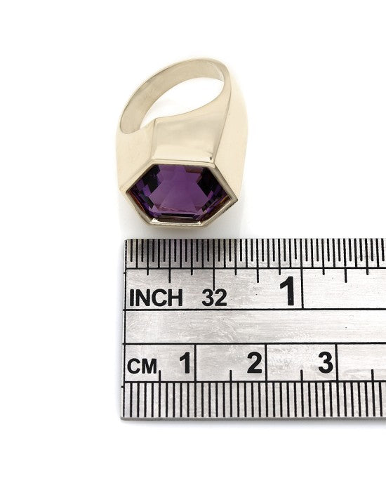 Hexagon Amethyst Ring in Gold