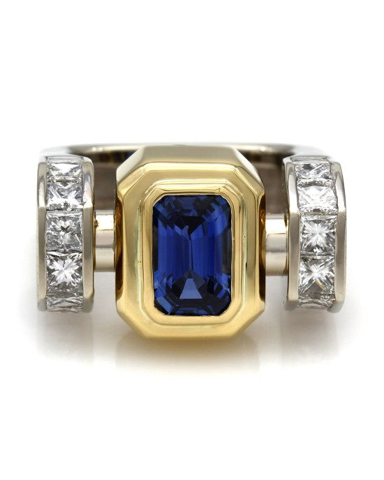 Emerald Cut Sapphire and Diamond Ring in Gold