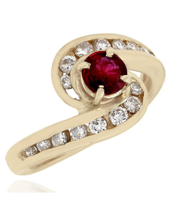 Ruby and Diamond Bypass Ring