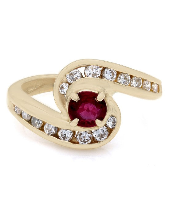 Ruby and Diamond Bypass Ring