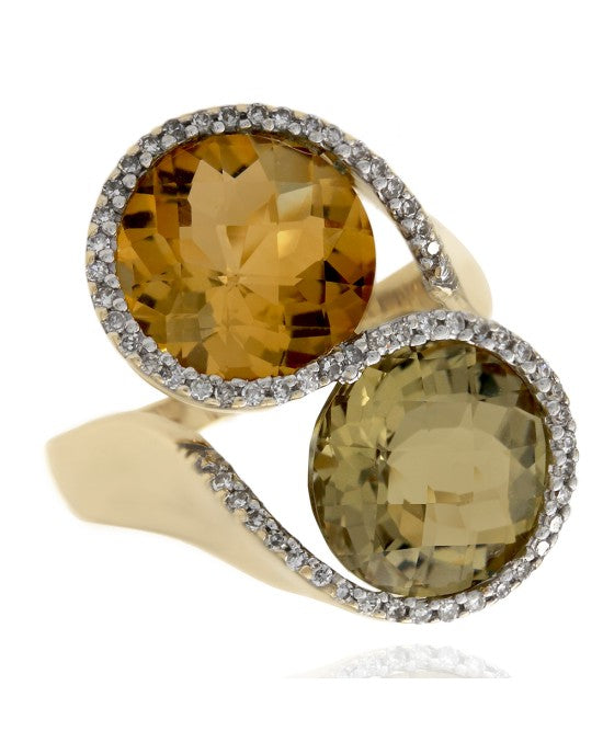 Citrine and Lemon Quartz Ring with Diamond Accents