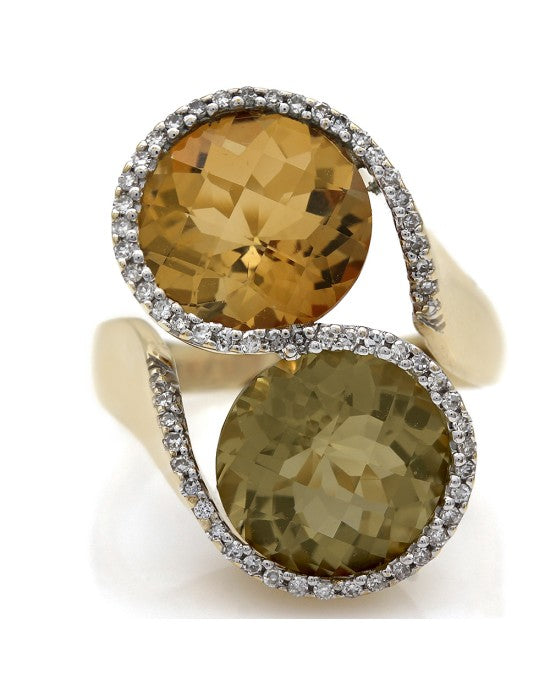 Citrine and Lemon Quartz Ring with Diamond Accents