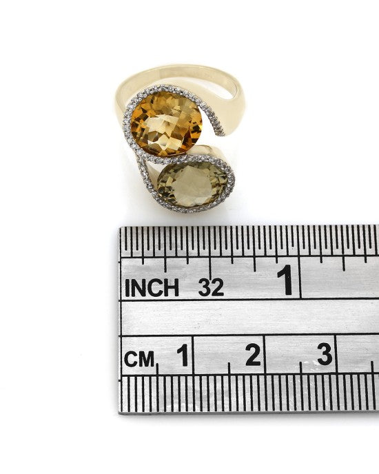 Citrine and Lemon Quartz Ring with Diamond Accents
