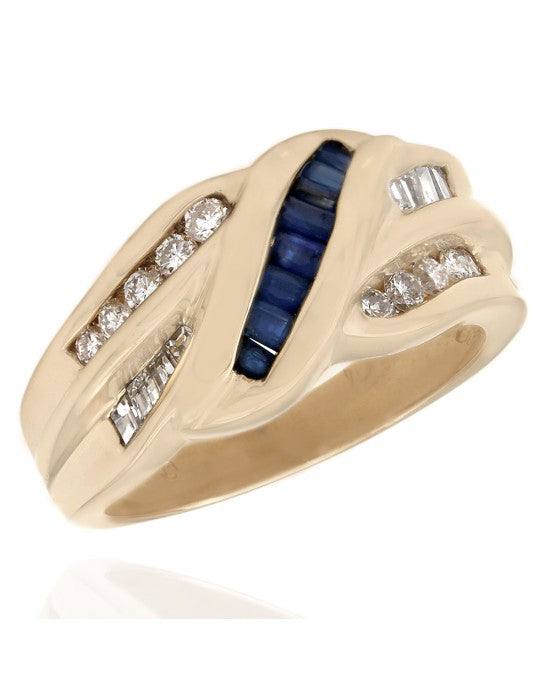 Diamond and Sapphire Crossover Ring in Gold