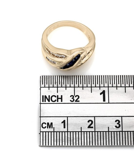 Diamond and Sapphire Crossover Ring in Gold