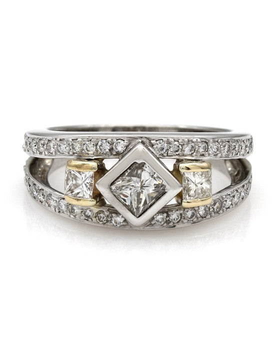 Princess and Round Diamond Split Shank Ring