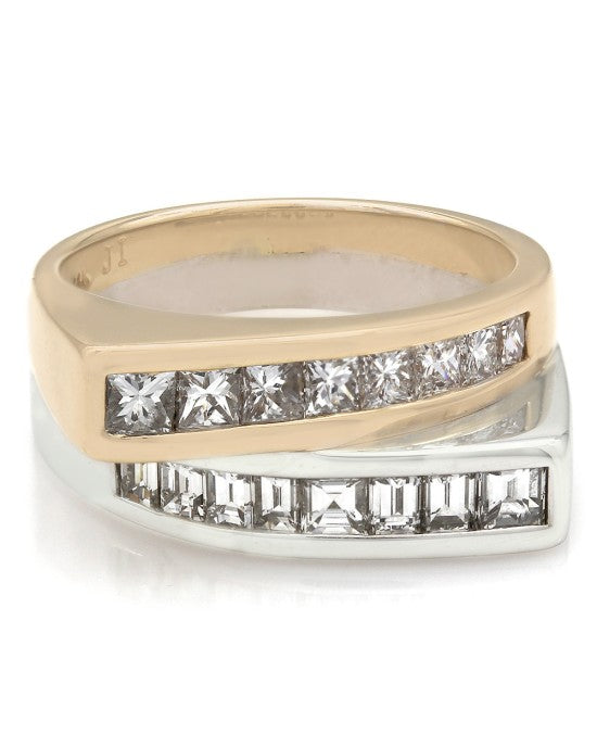 2 Tone Diamond Bypass ring