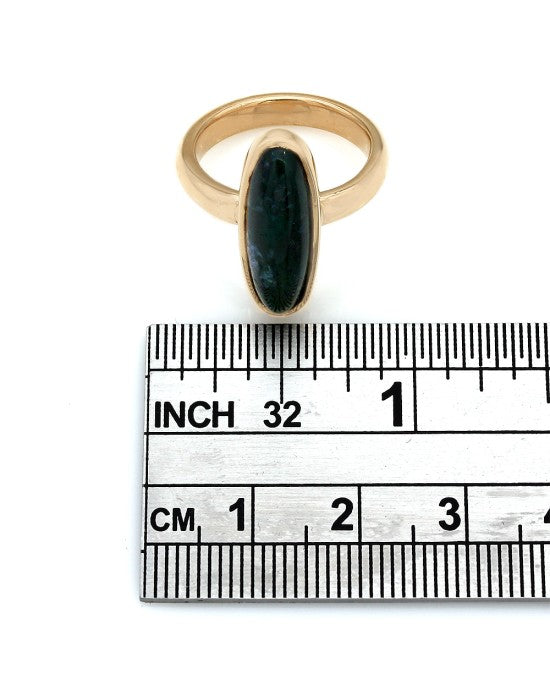 Elongated Moss Agate Ring in Gold