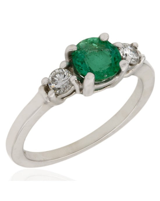 Emerald and Diamond 3 Stone Ring
