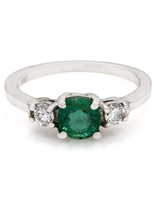 Emerald and Diamond 3 Stone Ring