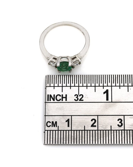 Emerald and Diamond 3 Stone Ring