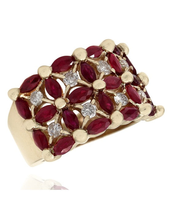5 Row Ruby and Diamond Fashion Ring