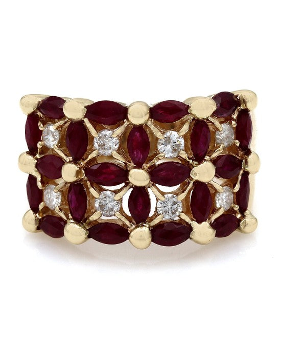5 Row Ruby and Diamond Fashion Ring
