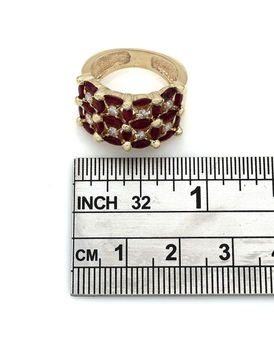 5 Row Ruby and Diamond Fashion Ring