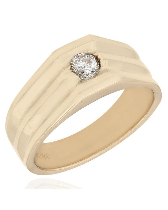 Gentleman's Diamond Solitaire Fluted Ring