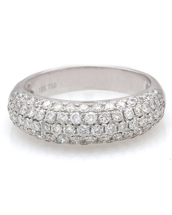 Diamond Pave Tapered Dome Ring in White Gold