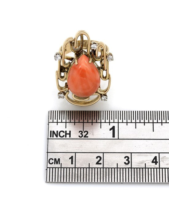 Jack Gutscheider Pear Coral Ring in Yellow Gold