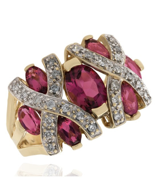 Pink Tourmaline and Diamond Double X Fashion Ring