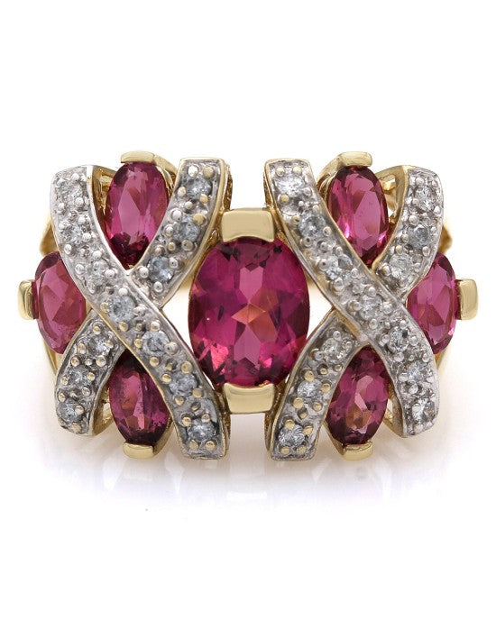 Pink Tourmaline and Diamond Double X Fashion Ring