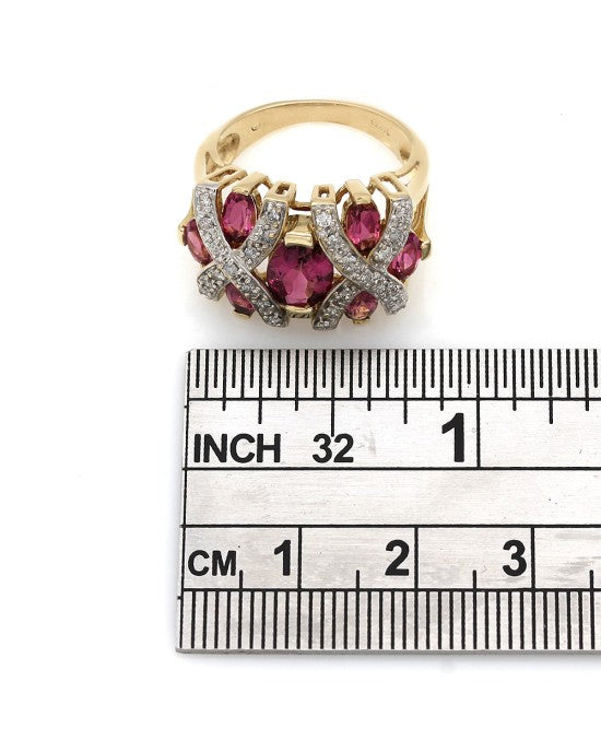 Pink Tourmaline and Diamond Double X Fashion Ring