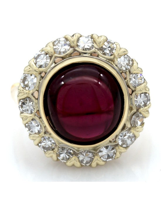 Rhodolite Garnet Cabachon Diamond Halo Ring