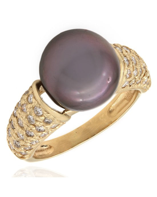 Black South Sea Pearl and Diamond Tapered ring in Gold