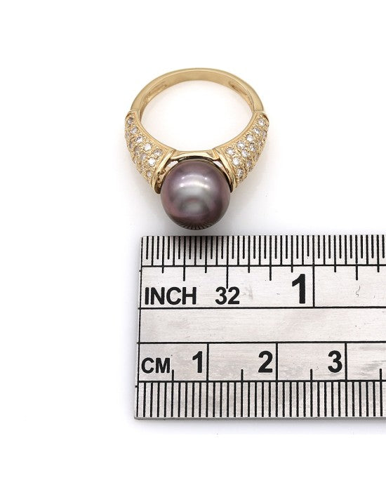 Black South Sea Pearl and Diamond Tapered ring in Gold