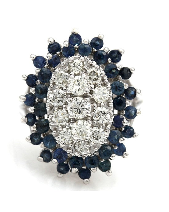 Sapphire and Diamond Double Halo Pear Shape Ring