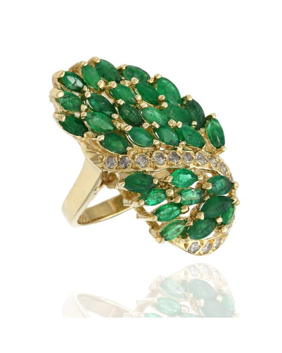 Emerald and Diamond Elongated Fashion Ring