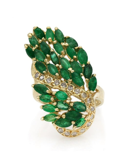 Emerald and Diamond Elongated Fashion Ring