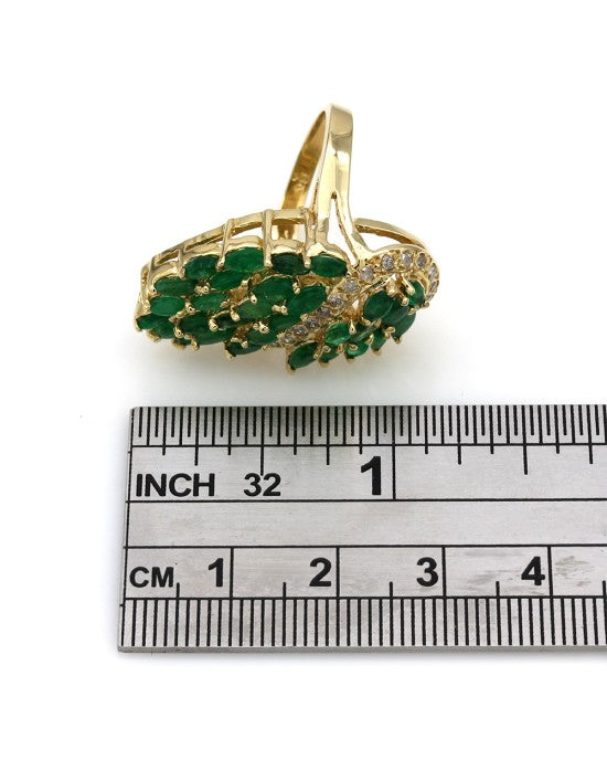 Emerald and Diamond Elongated Fashion Ring