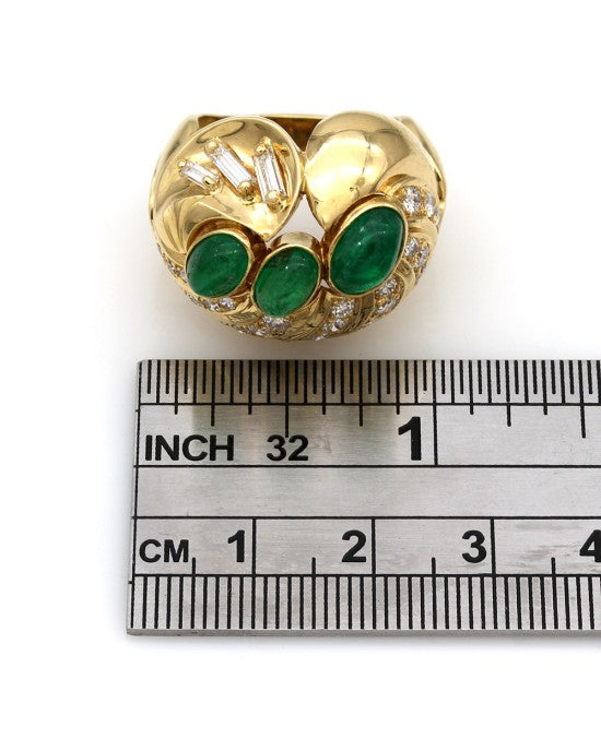 Emerald Cabachon and Diamond Dome Ring in Gold