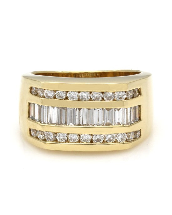 Gentleman's 3 Row Diamond Tapered Ring